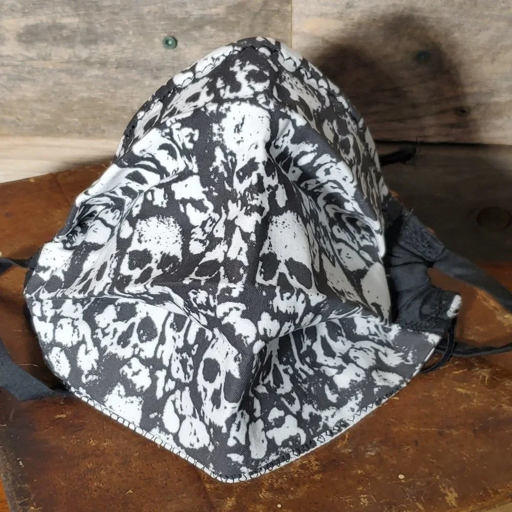 Pile of White Skulls on Black - Cloth Face Mask with Filters
